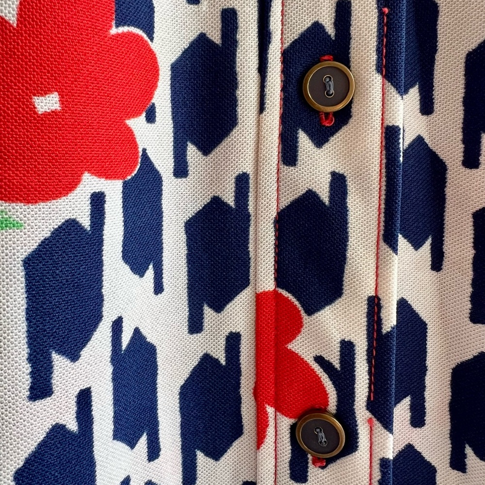 Vintage Stylish Red and Blue Floral Patterned Women's Coat Dress - Picture 3 of 6